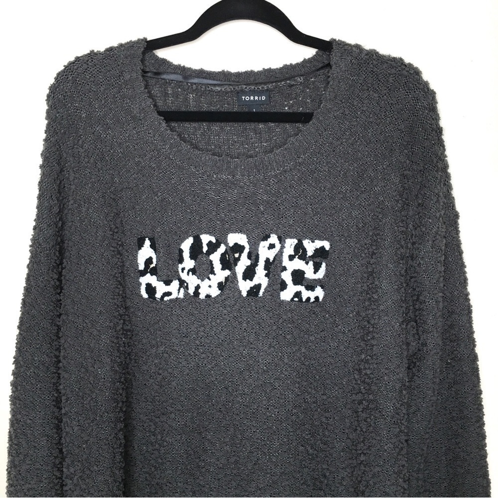 torrid Love Graphic Boucle Knit Pullover Sweater Grey - Picture 9 of 16